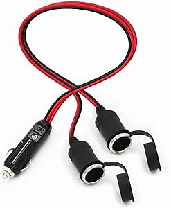 SPARKING Cigarette Lighter Splitter Adapter - 2 Way Cigarette Lighter Extension Cord, 1 to 2 Sockets Car Cigarette Lighter Splitter Power Adapter, Male Plug to Female Socket Extension Cable