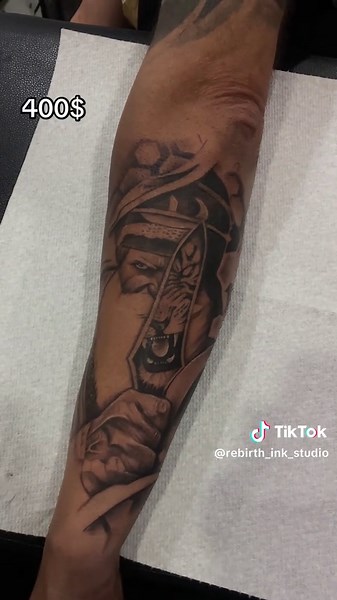 Hari Singh Nalwa Tattoo with Lion Design at Rebirth Tattoo