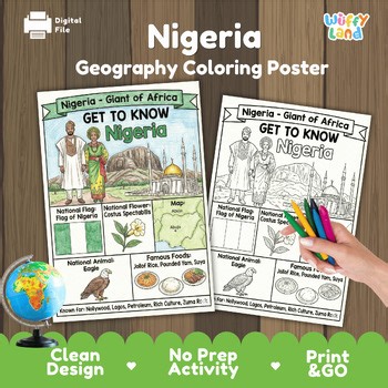 Nigeria Country Study Geography Coloring Page Worksheet Activity | Africa