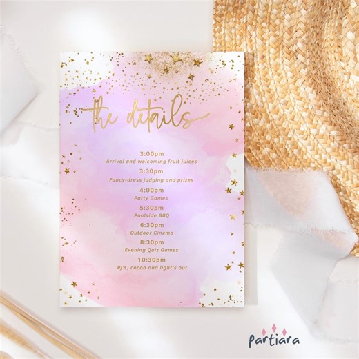 Editable Birthday Party Program: Girls Itinerary Pastel Pink Purple Gold Stars (digital) P806 - Etsy