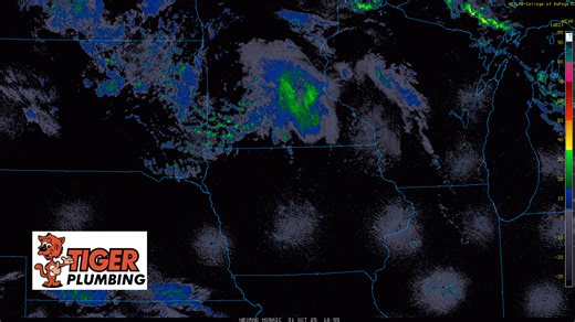 TRICK-OR-TREAT FORECAST Clouds are on the increase here this afternoon and our evening passing shower chances will arrive with this large swirl you see moving our way out of the northern Midwest. A few showers are developing in western Illinois that will likely skirt the area in a few hours. Additional showers will be around tonight into the day Saturday. Sounds like a lot of showers around right? Don't worry too much about it--a lot of locations will be just fine. Nothing would last long and no