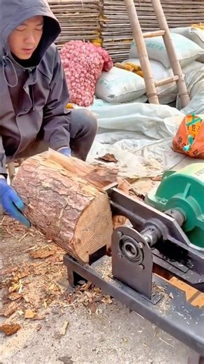 Traditional Wood Processing Using a Handmade Log Peeling Machine