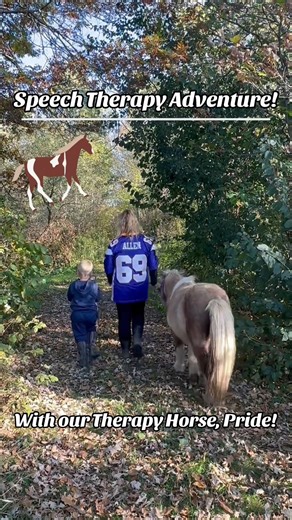 Come Along on a Speech Therapy Adventure! 🐴 🌿 Our patient got to lead Pride, our therapy horse, throughout our trails to find cards. These cards helped our patient practice his final /L/ sounds! 💬 Equine assisted therapy helps enhance engagement, attention, and make therapy fun! 😁 #SpeechTherapy #Speech #Therapy #EquineAssistedTherapy #Horse #Nonprofit #Wisconsin #RiceLakeWI | Nature's Edge Therapy Center