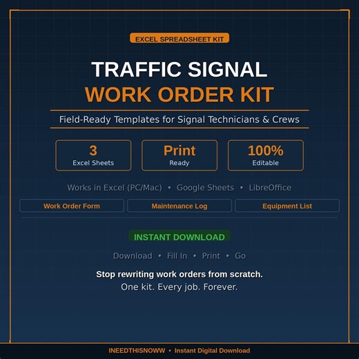Traffic Signal Work Order Kit | Excel Field Templates (digital Download) - Etsy