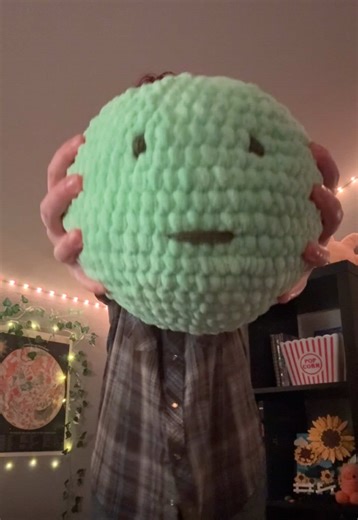 I LOVE HIM SO MUCH ALREADY (green guy pattern by @meiscrochet 💚 ) • • • don’t mind the puffy cheeks.. i just had my wisdom teeth removed 🙃 #smiski #crochet #greenguy #crochetplush #crocheter