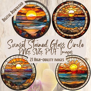 Sunset Stained Glass Circle Clipart, 21 PNG SVG Sunset Designs, Digital Art for Crafts Decor and DIY Projects - Etsy
