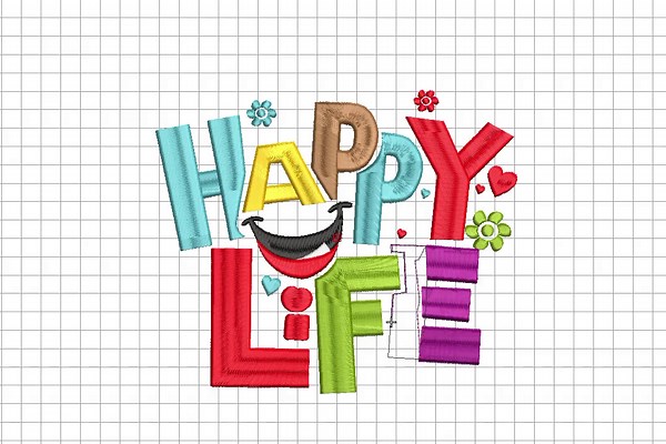 Happy Life Machine Embroidery Design, Playful Block Lettering Machine File, Instant Download - Etsy