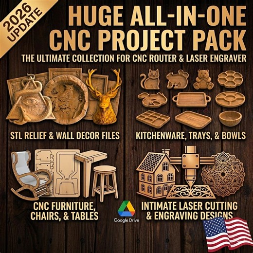 Ultimate CNC & Laser File Bundle: STL Reliefs, Furniture Plans, Trays, Woodworking Designs - Etsy