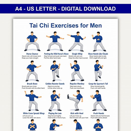 Printable Tai Chi Exercises for Men, Tai Chi Workout Chart, Tai Chi Exercise Chart Pdf, Tai Chi Poster, Tai Chi Chart, Home Workout Plan Pdf - Etsy