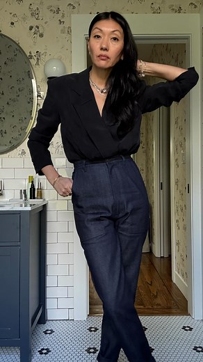 130K views · 1.3K reactions | I think it’s pretty cool. I really like outfits that just make sense; you look sharp, and the way the denim tapers at the ankle kinda makes you look taller. Oh and the blazer bodysuit.  yes | Spark and Pepper | Facebook