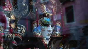 Beautiful decorated Venetian Carnival Masks seen in one of the shops in Venice.