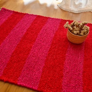 Mini Red and Pink Rug / Bathroom Rug / Bedside Rug / Cotton Rug / Soft Rug / Washable Rug / Rugs for Bedroom / Striped Rug / Entryway Rug - Etsy