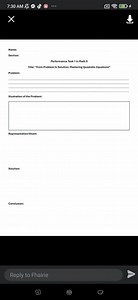 Name:Section:Performance Task 1 in Math 9Title: "From Proble... | Filo