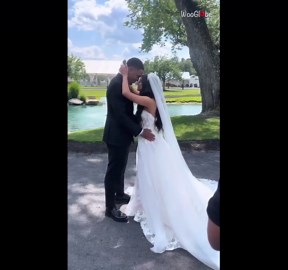 Groom's heart becomes a pool of affection after seeing bride in her wedding dress