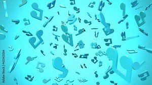 Blue musical notes on blue background. Loop able abstract animation.