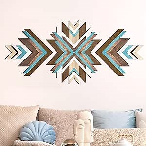 Wenqik 3 Pcs Aztec Wall Decor Wooden Western Wall Art Southwestern Native Frame Hanging Boho Modern Abstract Art Prints American Boho Bathroom Bedroom Living Room Rustic Home Decoration(Blue)
