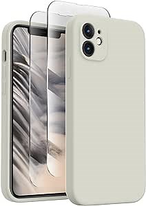 Designed for iPhone 11 Phone Case,[Straight Edges][Camera Protection] Silicone Upgraded Shockproof Case with [2X Screen Protectors],Soft Anti-Scratch Microfiber Lining, 6.1 inch, Stone