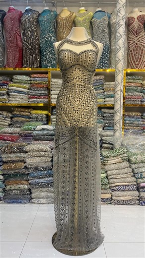 Silver Gray Beaded Fabric With Dark Crystals – Unstitched Evening Gown Fabric – Made to Order - Etsy