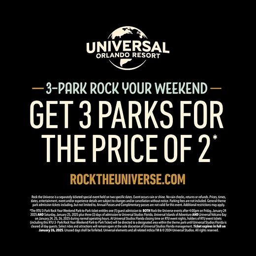 6.6K views · 931 reactions | Rock The Universe with a Rock Your Weekend Ticket that includes 3 Parks for the price of 2. Restrictions apply. | Universal Orlando Resort | Facebook