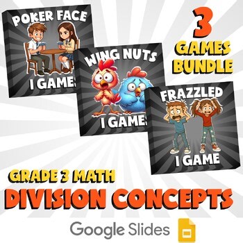 3 No Prep Math Games Bundle C - Division Concepts - Grade 3 Review Activity