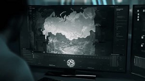 Cyber network analysis software is scanning the earth globe. Cyber network analysis software collects secret information from a map. Cyber network analysis software identifies location. UI.