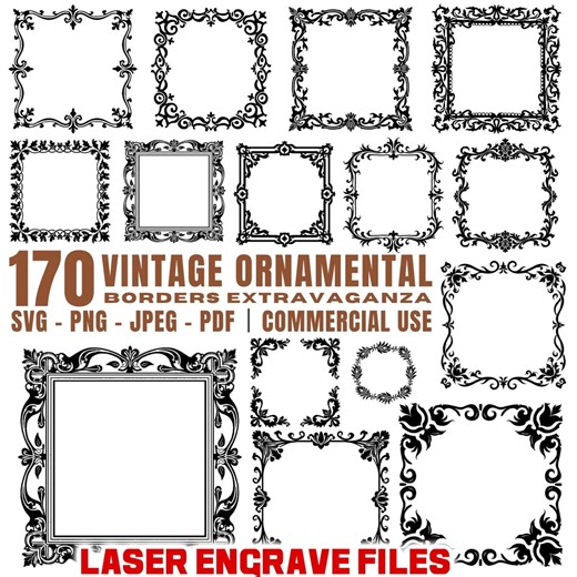 Vintage Ornamental Borders Laser Engrave Files: SVG, PNG, PDF (commercial Use, Instant Download) - Etsy