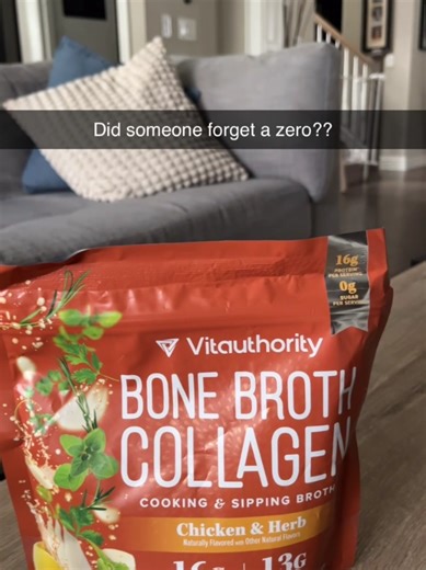 Vitauthority Bone Broth Collagen Supplement Delicious Chicken and Herb Flavored 16g Protein Types I II III