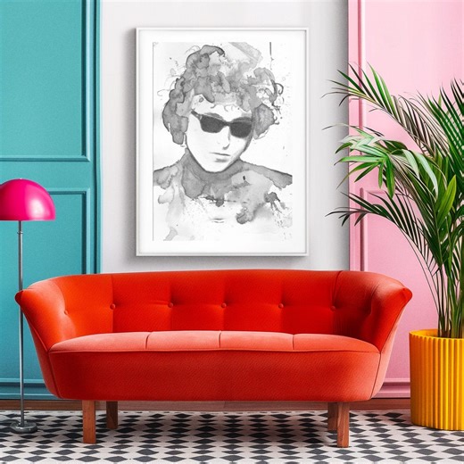 Bob Dylan Inspired Watercolour Portrait Print | Indie Folk Wall Art | 60s Music Print | Digital Download | Black and White - Etsy