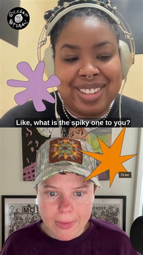 Gender Spiral on Instagram: "The two genders: bouba and kiki. Happy New Year! We dropped a surprise episode in the feed today, and you can watch it with video on Patreon! We caught up with each other, reflected on season 3, and weighed options for nonbinary parent names. Season 3 may be over, but we've got more spiraling to do! Stay tuned for new episodes rolling out soon. :)"