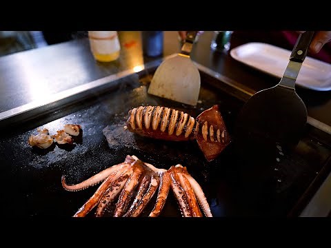 Whole Squid Teppanyaki at a Japanese Restaurant