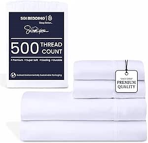 SGI 400 Thread Count 100% Egyptian Cotton King Sheet Set Ultra Soft, Breathable, Deep Pocket 15 Fitted, Durable & Luxurious 4-Piece Bedding Set for Hotel-Quality Comfort, White Sheets