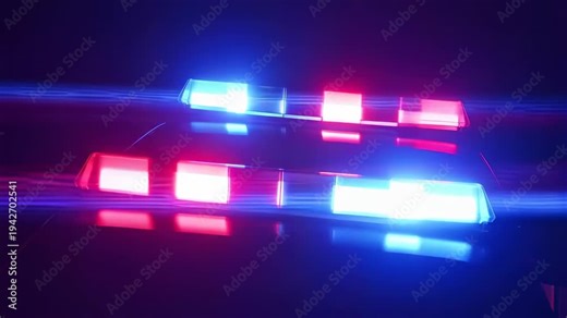 Flashing police lights in a dark environment. Emergency response and law enforcement signaling for attention and urgency