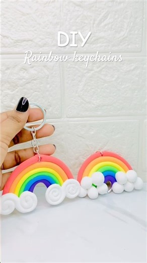 🌈Rainbow keychain with Air dry clay✨#diy #clayart #keychain#shortsfeed