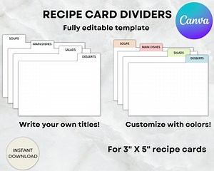 Recipe Card Dividers, 3X5 Recipe Card Divider Template, Recipe Box Dividers, 3X5 Index Cards, Custom Index Cards, Christmas Recipes - Etsy