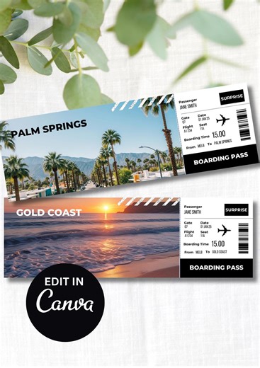 Boarding Pass Editable Digital File on Free Canva Printable - Etsy