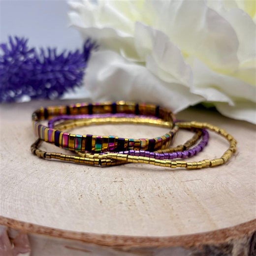 Miyuki Tila Bead Bracelet Set, Seed Bead Stacking Jewellery , Bronze, Rainbow, Gold, Boho Style, Rich Colours, Adjustable Stretchy, Women’s - Etsy