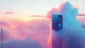 Servers in the Cloud - Efficient Cloud Hosting Solutions.Cloud Computing, Cloud Services, Cloud Servers, Big Data Centers, Servers, Information Digitalization, SAAS, Online Services.