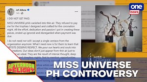 3.2K views · 15 reactions | Miss Universe PH issues statement amid controversy with trophy designer #AfternoonDelight | Miss Universe Philippines Project Head Borg Roxas has spoken out following claims by artist Jef Albea that he has not yet been paid for the trophies used on the coronation night. | ONE News | Facebook