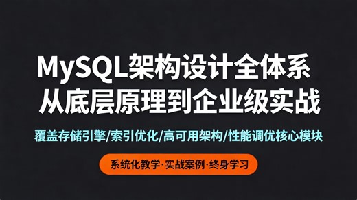 【B站年度最佳】MySQL架构设计体系课，从底层原理到企业级实战，覆盖存储引擎，索引优化，高可用构架，性能调优等 - 带源码课件