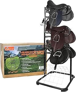 HOMESTEAD 3-Tier Saddle Rack - Horse Saddle Stand Rotating Tiers, Bridle Rack, Hooks for English & Western Saddle, Tack Room