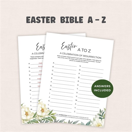 Easter Icebreaker Game, Bible A - Z, Fellowship Ministry Activities for Kids & Adult, No-Prep Resource for Pastor, Sunday School Worksheet