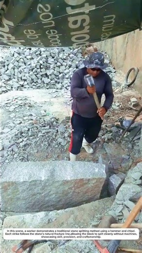 Old-School Stone Splitting Technique Using Hammer and Chisel