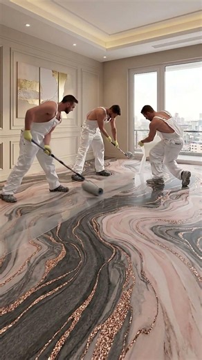 Client wanted a $35,000 Rose Gold & Charcoal living room... 🤯👑 #epoxyfloor #satisfying