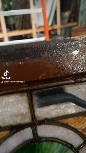 Even windows that don't appear dirty usually end up being pretty grimey! This one was cleaned with a mixture of isopropyl alcohol and distilled water (and a nylon brush) #architecturalsalvage #peoriasalvage #beforeandafter #cleaningvideo #stainedglass | Peoria Architectural Salvage LLC
