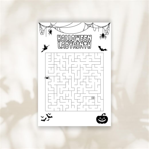 Halloween Labyrinth Game – 5 Labyrinth Games With Solutions – PDF Template for Printing – Black and White Puzzles DIN A4 - Etsy