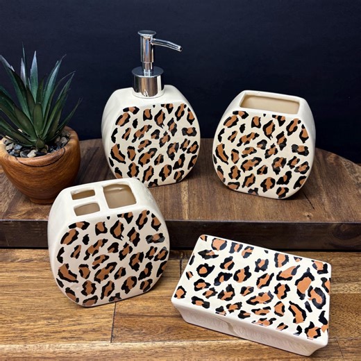 Leopard Print 4-piece Ceramic Bathroom Accessory Set – New in Box - Etsy