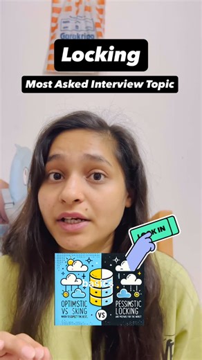 Upasana Singh on Instagram: "LOCKING 🔒 — the topic interviewers never stop asking You can solve 500 DSA problems. But if you don’t understand locking, you’ll struggle in real backend interviews. Because real systems are concurrent. Multiple users. Multiple threads. Multiple services. Same data. That’s where locking comes in. 🔹 Pessimistic Locking → “Assume conflict will happen” → Lock first, then operate → SELECT FOR UPDATE, row & table locks 🔹 Optimistic Locking → “Assume conflict is rare” →