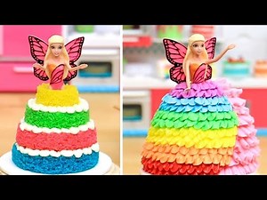 Fancy Tiny Barbie Cake - Beautiful Doll Pink and Rainbow Cake Decorating Idea