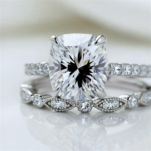 3.0ct Cushion Cut Simulated Diamond Wedding Ring Set-Affordable From Black Diamonds- New York