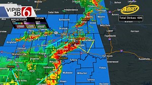 TUE 11:30 PM Update: Severe t-storm warning for Muskogee, Okay, Fort Gibson and areas in eastern Muskogee/central Cherokee county. Storms are moving east around 35 mph. Gusts may get up to 60 mph. Strongest winds around Okay now. You could also get some nickel to quarter size hail along with very heavy rain & a ton of lightning! Flooding threat continues with the line of storms extending back to Henryetta and could have some embedded hail cores. Tulsa Metro has showers around but more active wea